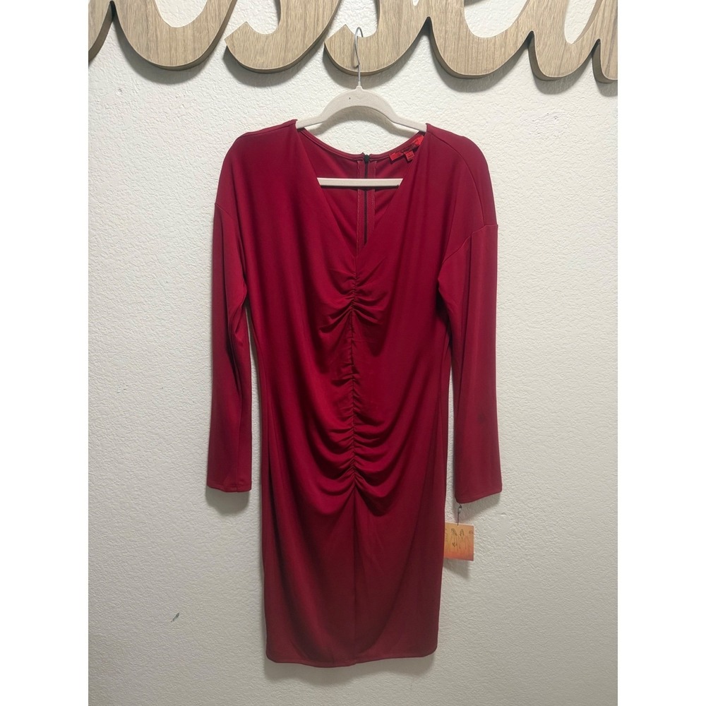 Narciso Rodriguez for DesignNation Burgundy Ruched V-Neck Sheath Dress Large